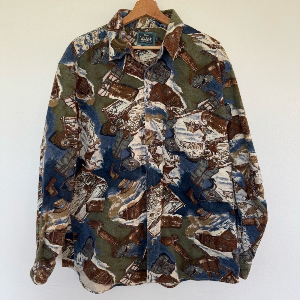 Vintage Woolrich Flannel Shirt Mens XL USA AOP Outdoor Adventure Button Up